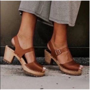 MIA Women's Greta Mule Swedish Clogs Size EU 38 8 US Brown Luggage Leather